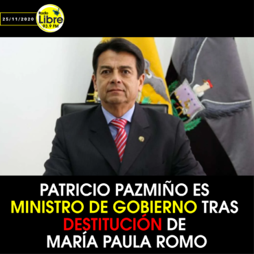 PATRICIO PAZMIÑO ES MINISTRO DE GOBIERNO TRAS DESTITUCIÓN DE MARÍA PAULA ROMO