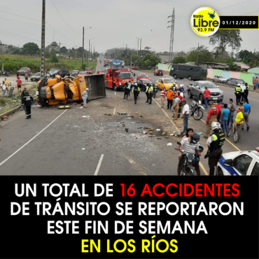 UN TOTAL DE 16 ACCIDENTES DE TRÁNSITO SE REPORTARON ESTE FIN DE SEMANA EN LOS RÍOS