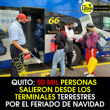QUITO: 50 MIL PERSONAS SALIERON DESDE LOS TERMINALES TERRESTRES POR EL FERIADO DE NAVIDAD