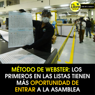 MÉTODO DE WEBSTER: LOS PRIMEROS EN LAS LISTAS TIENEN MÁS OPORTUNIDAD DE ENTRAR A LA ASAMBLEA
