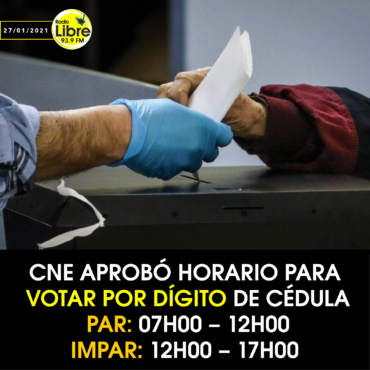 CNE APROBÓ HORARIO PARA VOTAR POR DÍGITO DE CÉDULA