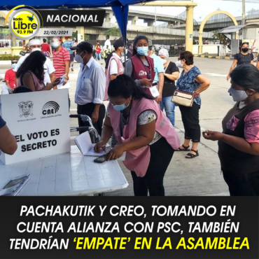 PACHAKUTIK Y CREO, TOMANDO EN CUENTA ALIANZA CON PSC, TAMBIÉN TENDRÍAN ‘EMPATE’ EN LA ASAMBLEA