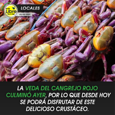LA VEDA DEL CANGREJO ROJO CULMINÓ AYER, POR LO QUE DESDE HOY SE PODRÁ DISFRUTAR DE ESTE DELICIOSO CRUSTÁCEO