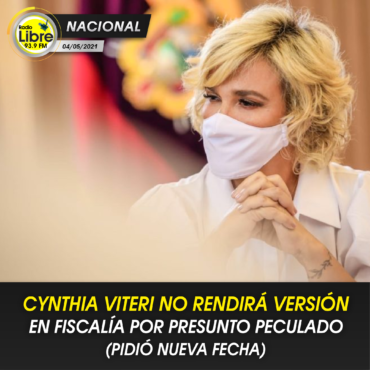 CINTHIA VITERI NO RENDIRÁ VERSIÓN EN FISCALÍA POR PRESUNTO PECULADO (PIDIÓ NUEVA FECHA)