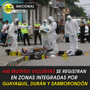 440 MUERTES VIOLENTAS SE REGISTRAN EN ZONAS DE GUAYAQUIL, DURÁN Y SAMBORONDÓN