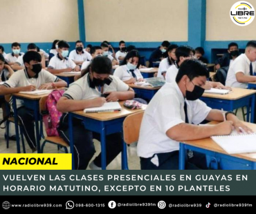 Vuelven las clases presenciales en Guayas en horario matutino, excepto en 10 planteles
